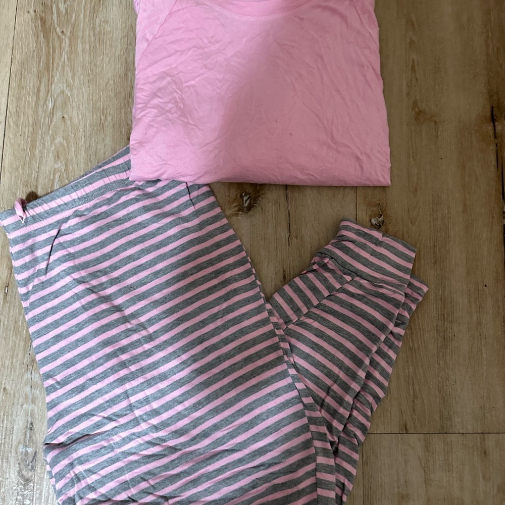 Pink and Gray Striped Pajama Set